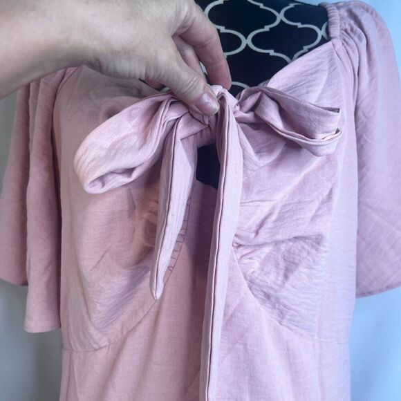 Kim Curvy Pink Flutter Sleeve Tie Front Fit & Flare Cottage Core Dress Size 24W - Picture 5 of 10